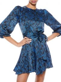 Mina Puff-Sleeve Godet Belted Dress at Saks Fifth Avenue